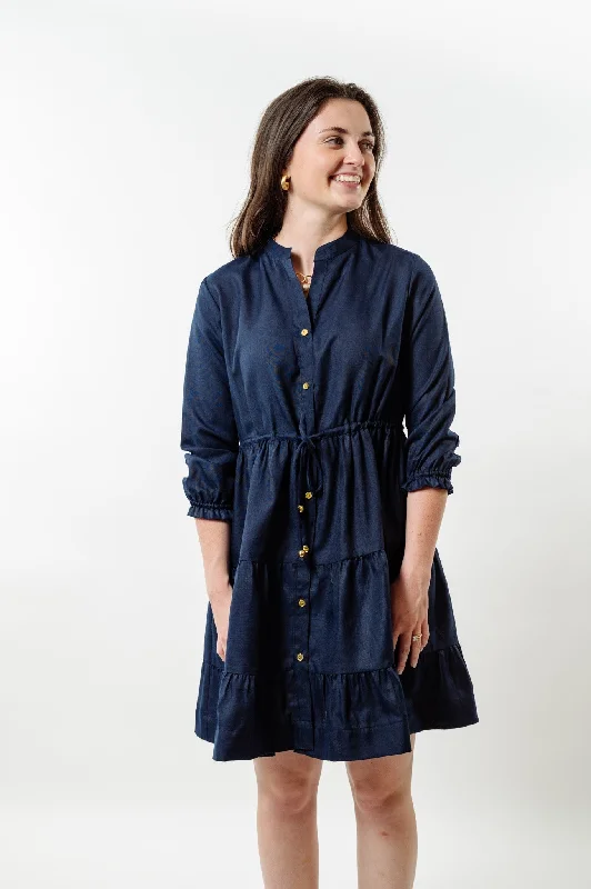 The Hamilton Cinch Waist Dress in Navy Tunics Formal black