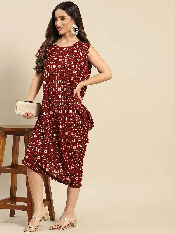 One Side Cowl Asymettric Dress With Side-Tp0355Rp41-S Tunics Office stylish