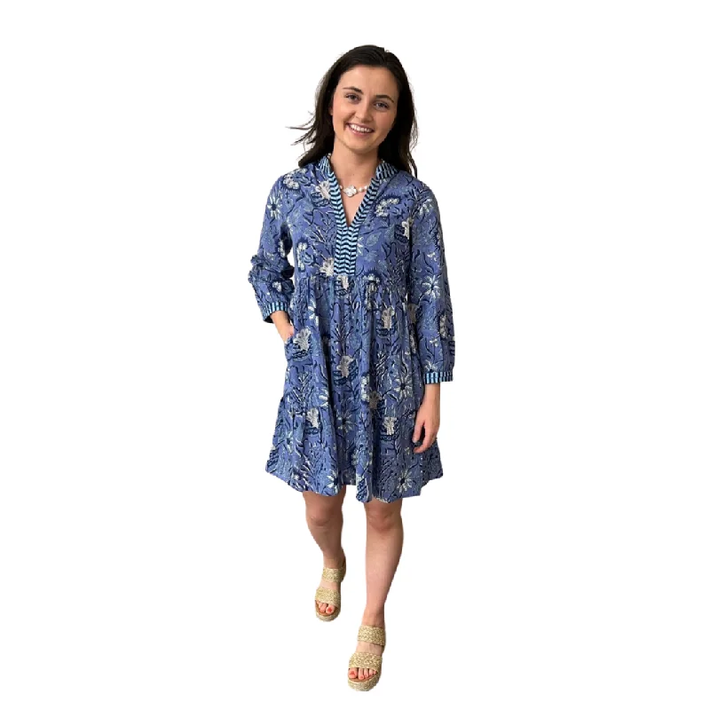 The Naomi Cotton Block Print Dress in Navy Floral Tunics Office stylish