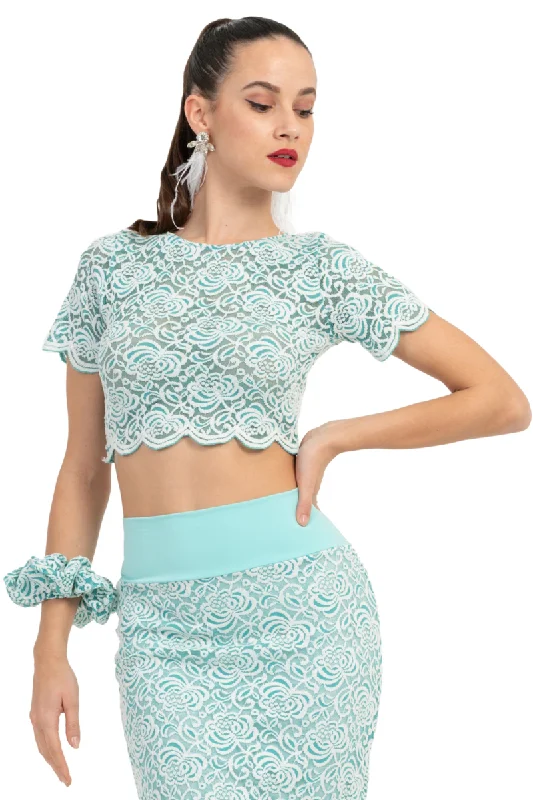 Mint Floral Lace Crop Top Cotton Fabric Linen Fabric Terry Fabric