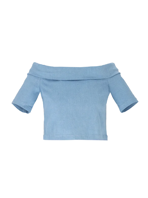 off-the-shoulder denim crop top Wool Fabric Cashmere Fabric Tweed Fabric