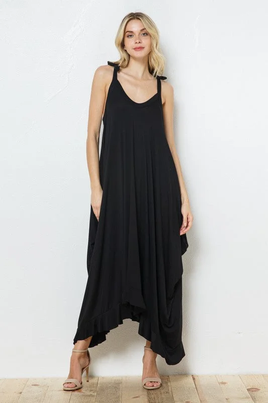 The Shoulder Tie Dress-Black Tunics Canvas sturdy