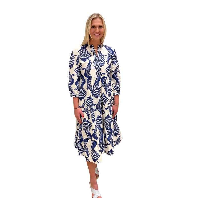 The Daniella Cotton Embroidered Trim Dress in Navy Tunics Bridal satin