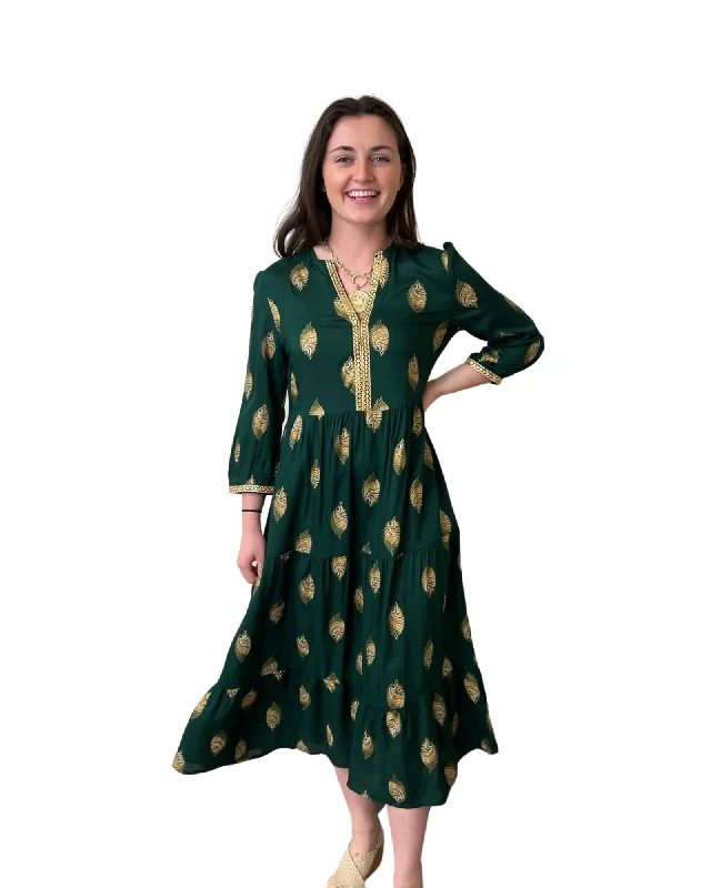 The Daniella Emerald and Gold Print Dress Tunics Practical durable
