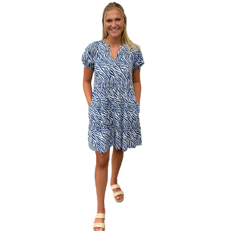 The Dahlia Smock Neck Dress in Blue Zebra Tunics Chinos classic