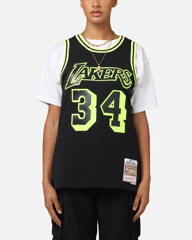 Mitchell & Ness Los Angeles Lakers Shaquille O'Neal 'Volt' 1996 Swing Jersey Black/Yellow Patterned Jersey Tee Mitchell & Ness Los Angeles Lakers Shaquille O'Neal 'Volt' 1996 Swing Jersey Black/Yellow Patterned Jersey Tee