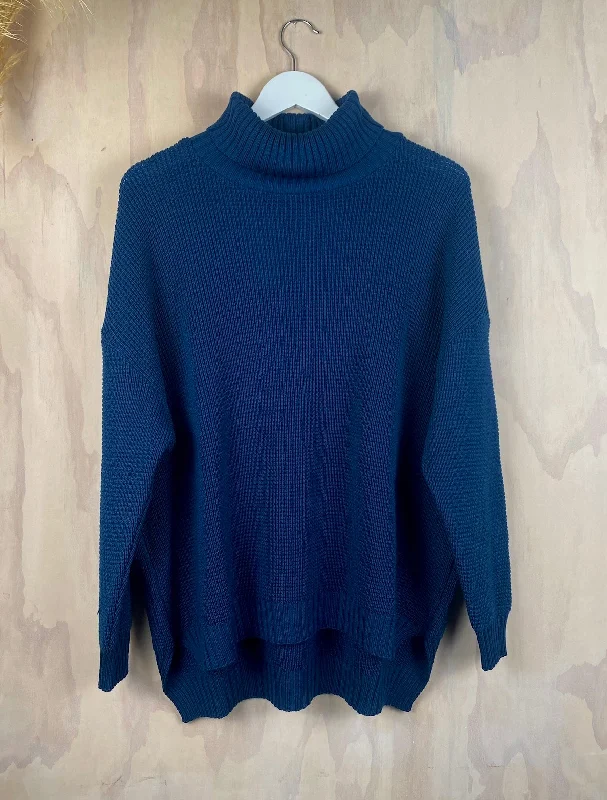 Roll Neck Waffle Jersey | Indigo Mint Green Jersey Tee