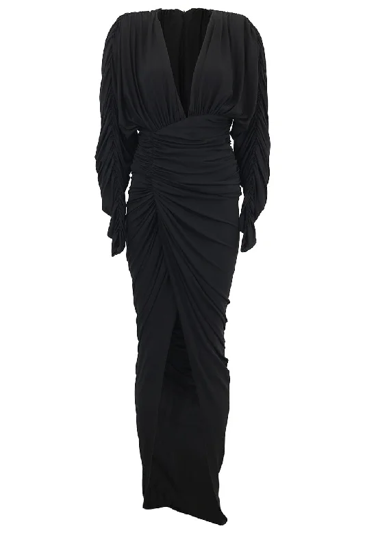 Long Sleeve Long Dress - Black Tunics Fall fleece