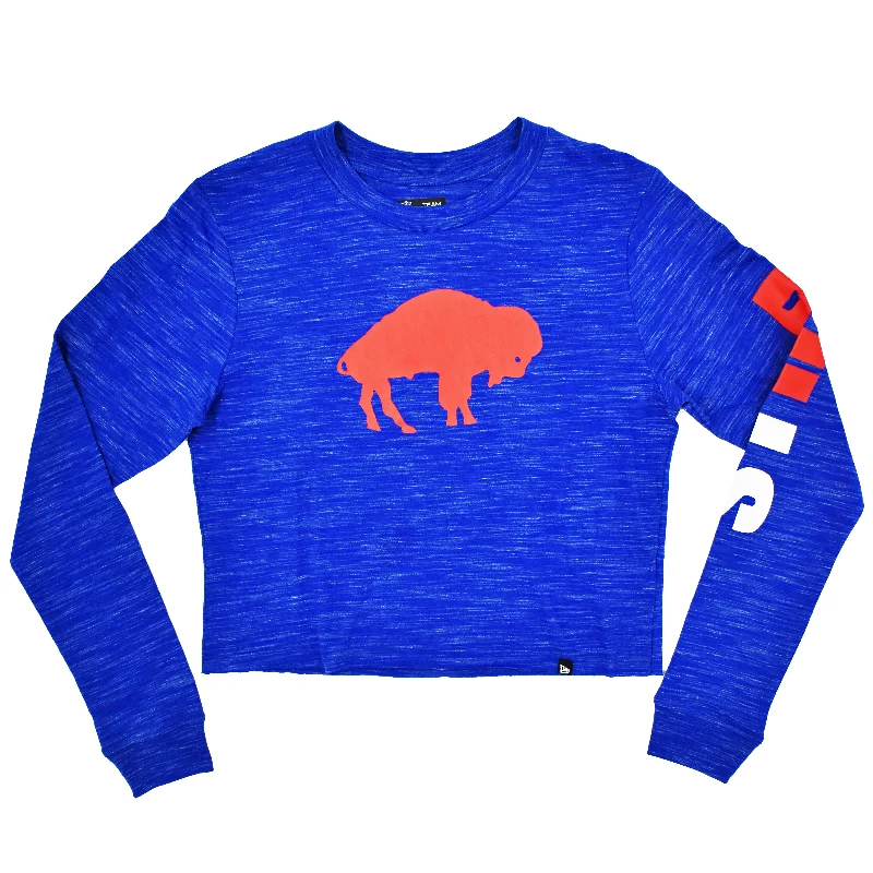 Women's Buffalo Bills Heather Royal With Standing Buffalo Crop Top Long Sleeve Anti-Shrink Durable Soft