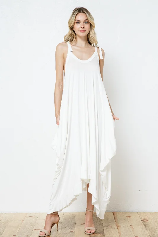 The Shoulder Tie Dress-White Tunics Distressed trendy