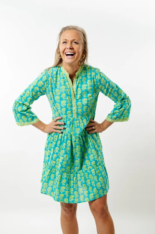 The Makayla Block Print Dress in Turquoise and Lime Tunics Wedding white