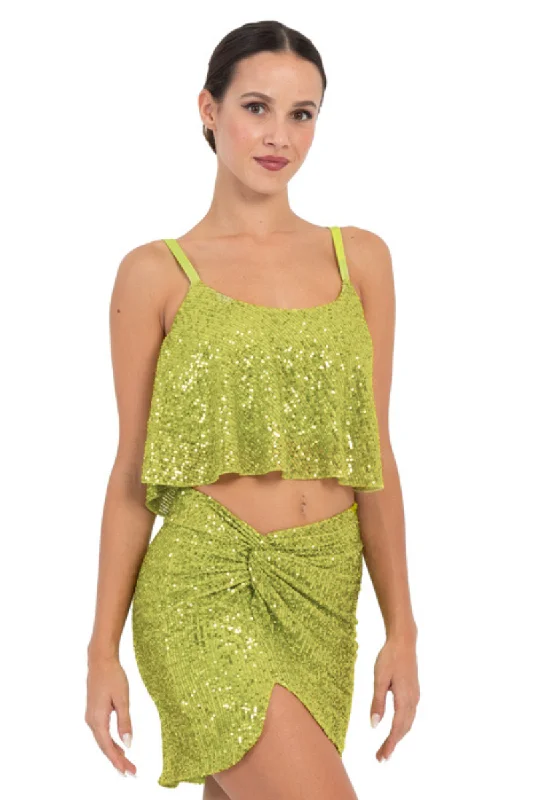 Sequinned Loose Crop Top Front Pockets Side Pockets Patch Pockets