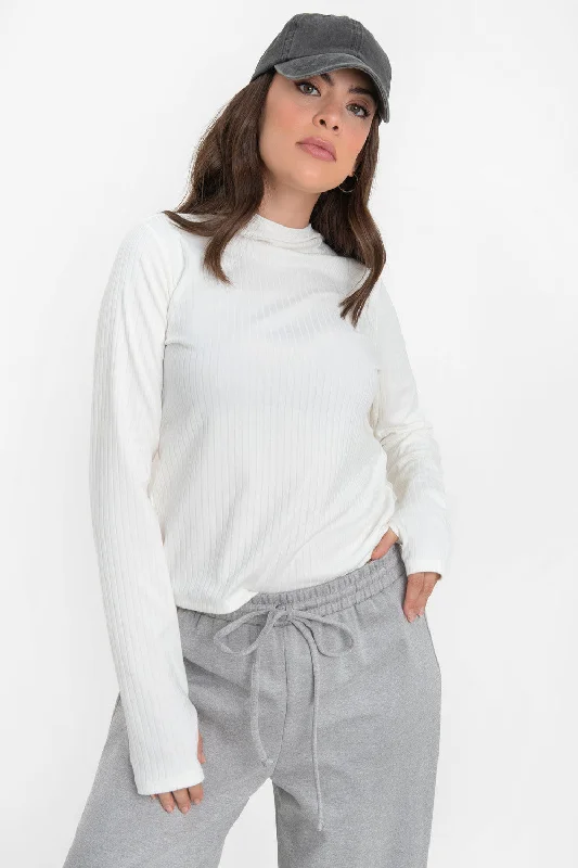 Jersey canalé fluido con capucha Asymmetrical Jersey Blouse