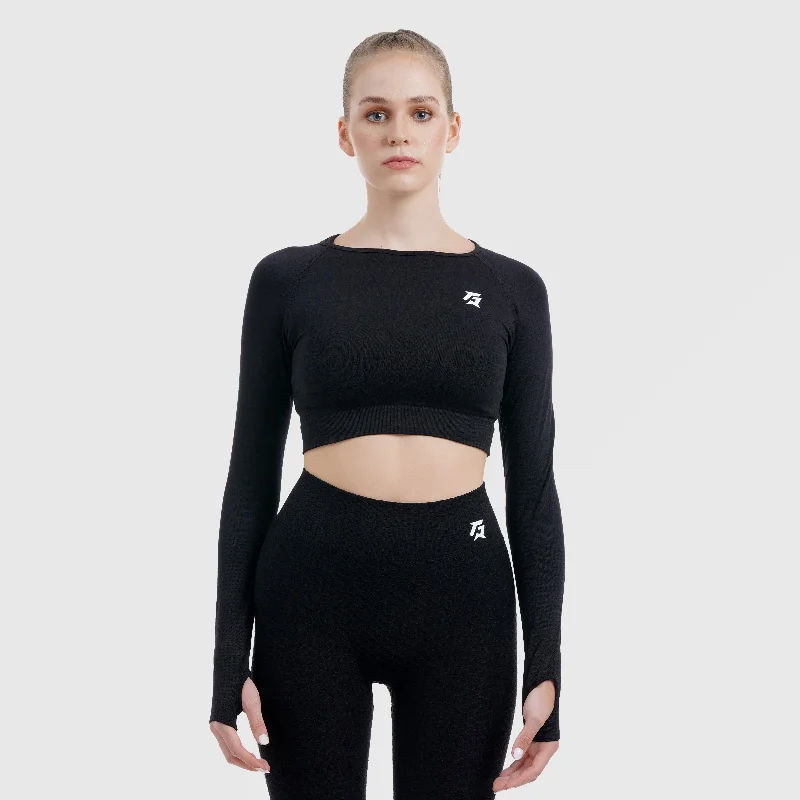 Pace Seamless Crop Top (Black) Terry Blend Velvet Blend Canvas Blend