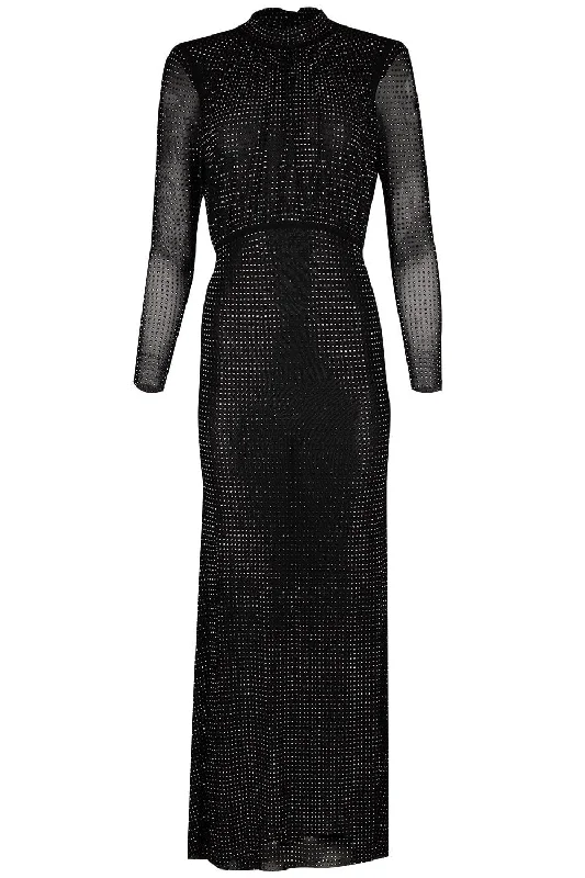 Rhinestone Mesh Dress Cowl Neckline Elegant