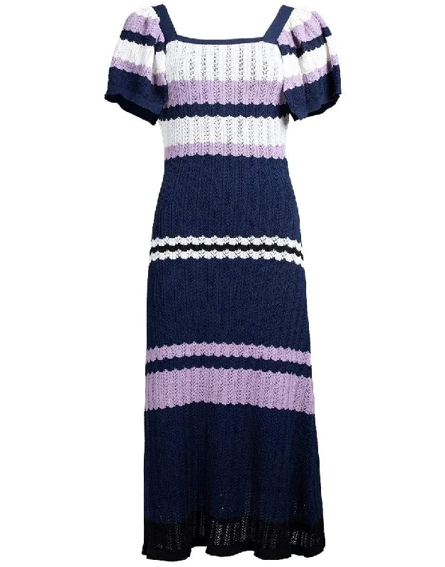 Flounce Sleeve Striped Knit Dress Tunics Designer luxury