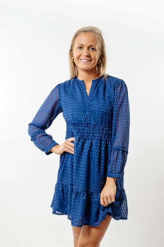 The Sydney Smocked Waist Dress in Royal Blue Dot Tunics Versatile all-occasion
