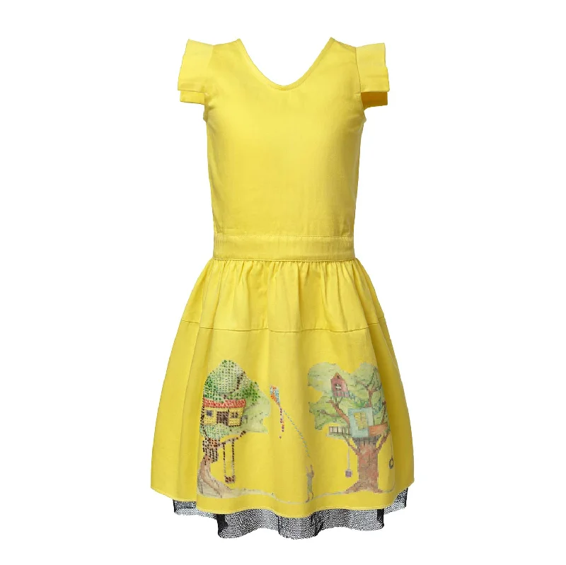 Yellow Embroidered Dress for Girls Shift Classic Vintage