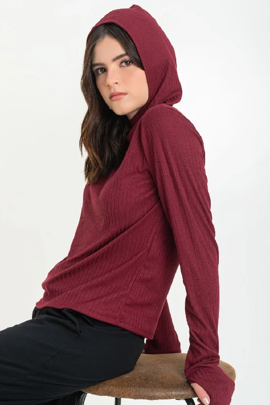 Jersey canalé fluido con capucha Halter Neck Jersey Tee