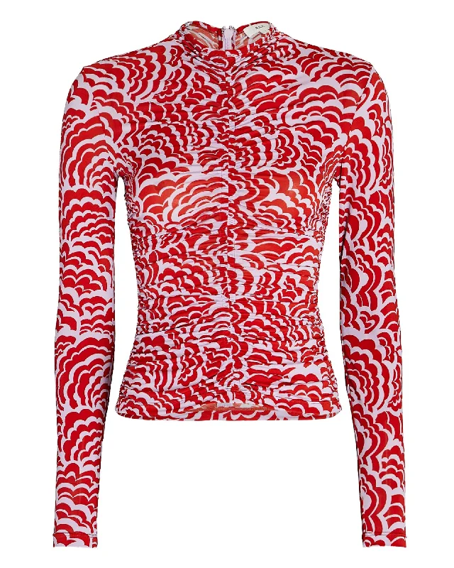 A.L.C. Ansel Ruched Printed Jersey Top Holiday Jersey Tee