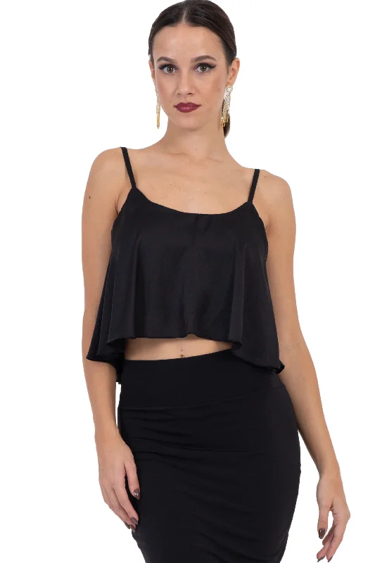 Satin Loose Crop Top With Lining Collared Crop Top Boat Neck A-Line