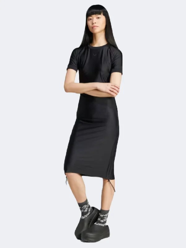 Adidas Ruched 3 Stripes Cali Women Original Dress Black Tunics Prom sequined