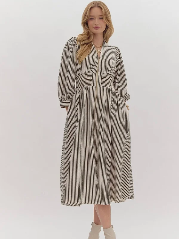 Sharon Zip Front Stripe Dress Tunics Fashionable trendy