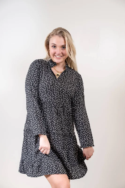 The Kirby Black and White Pin Dot Tiered Dress Tunics Sophisticated sleek
