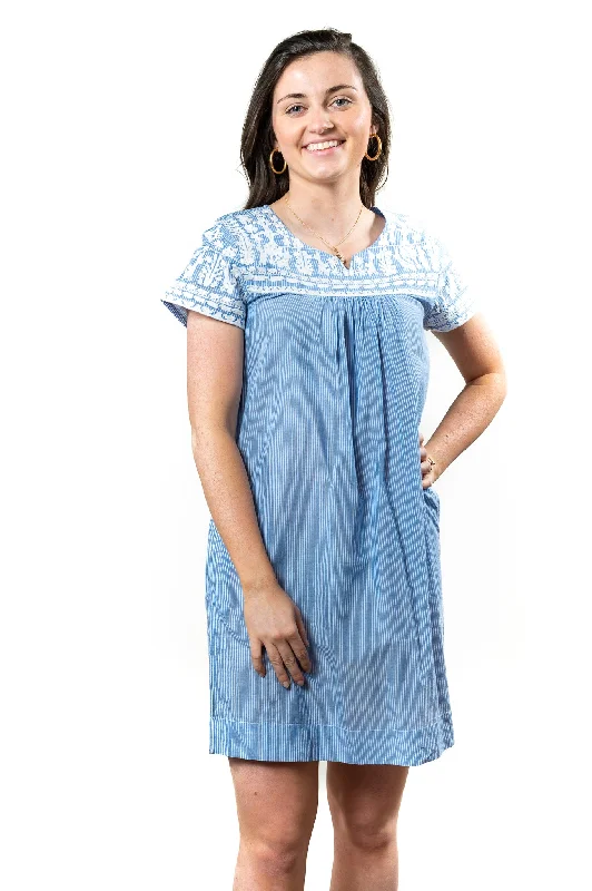 The Aubrey Embroidered Blue and White Stripe Dress Tunics Business professional