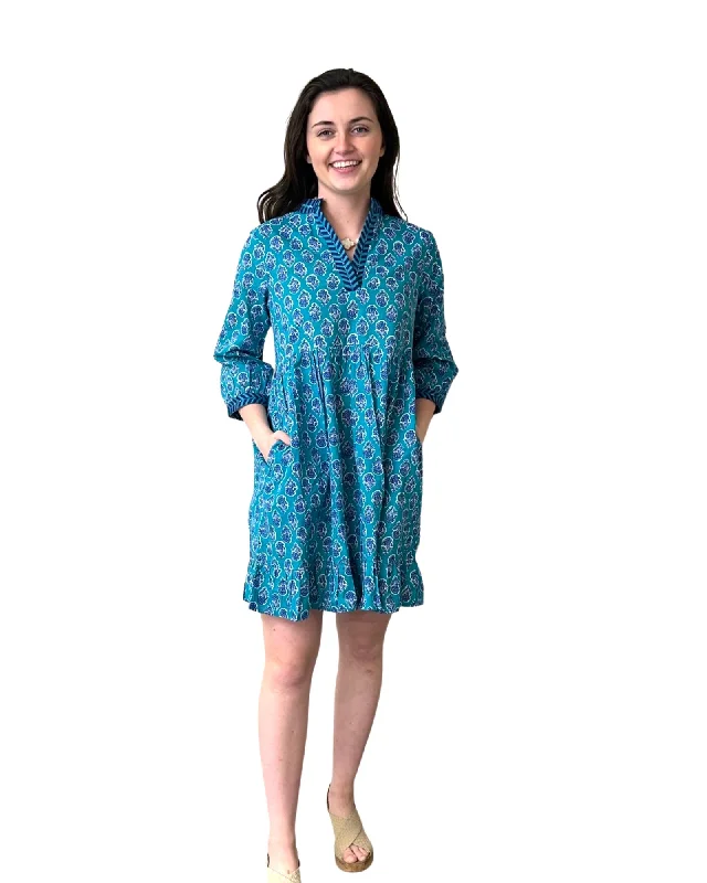 The Morley Cotton Print Beach Dress in Green and Blue Tunics Summer linen