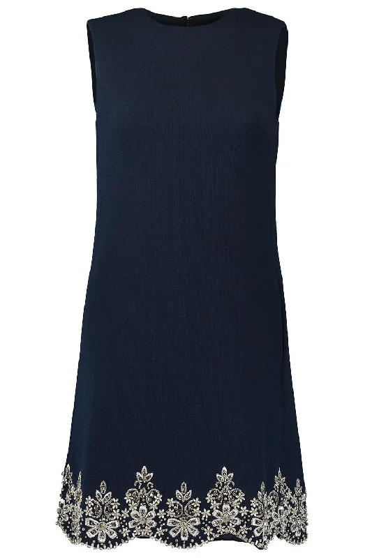 Sleeveless Crystal Scallop Shift Dress Tunics Chic elegant
