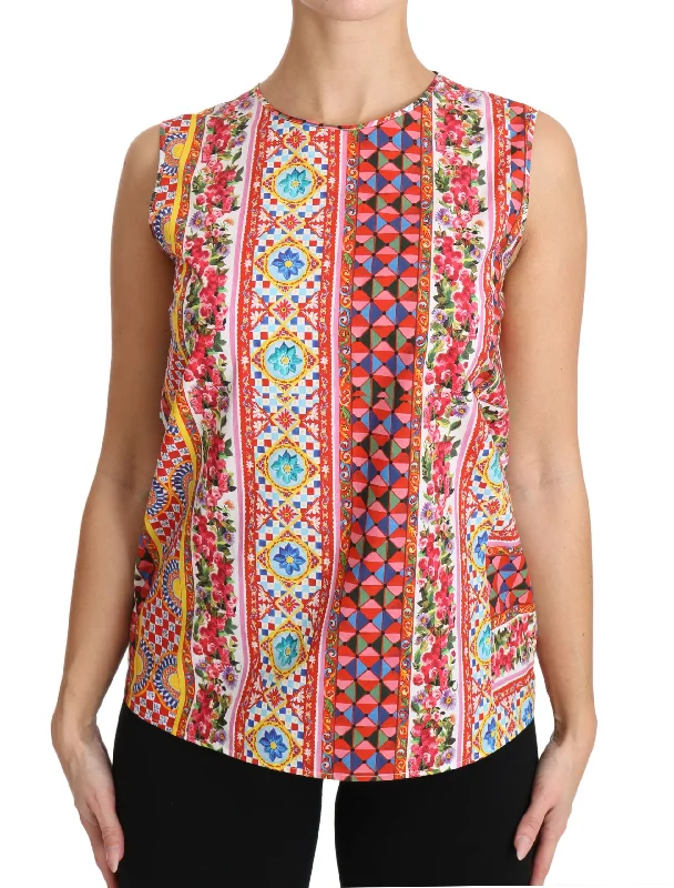 Dolce & Gabbana Carretto Print Pure Cotton Tank Women's Top lace back tank