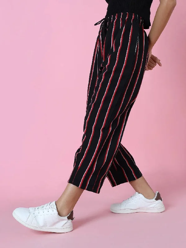 Women's Black Striped Trouser-AE-10464-Black Trousers Recommended Stylist