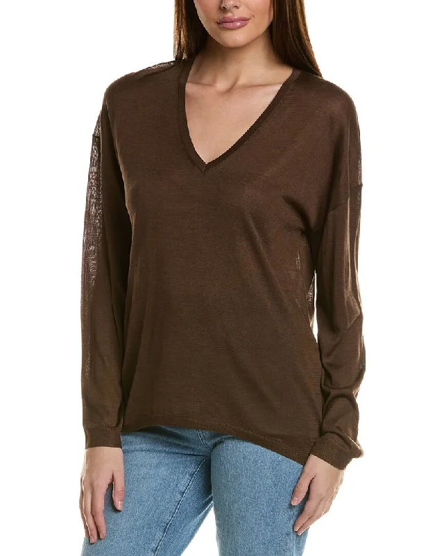 Theory Karenia Silk-Blend Sweater Mesh Blend Leather Blend Suede Blend