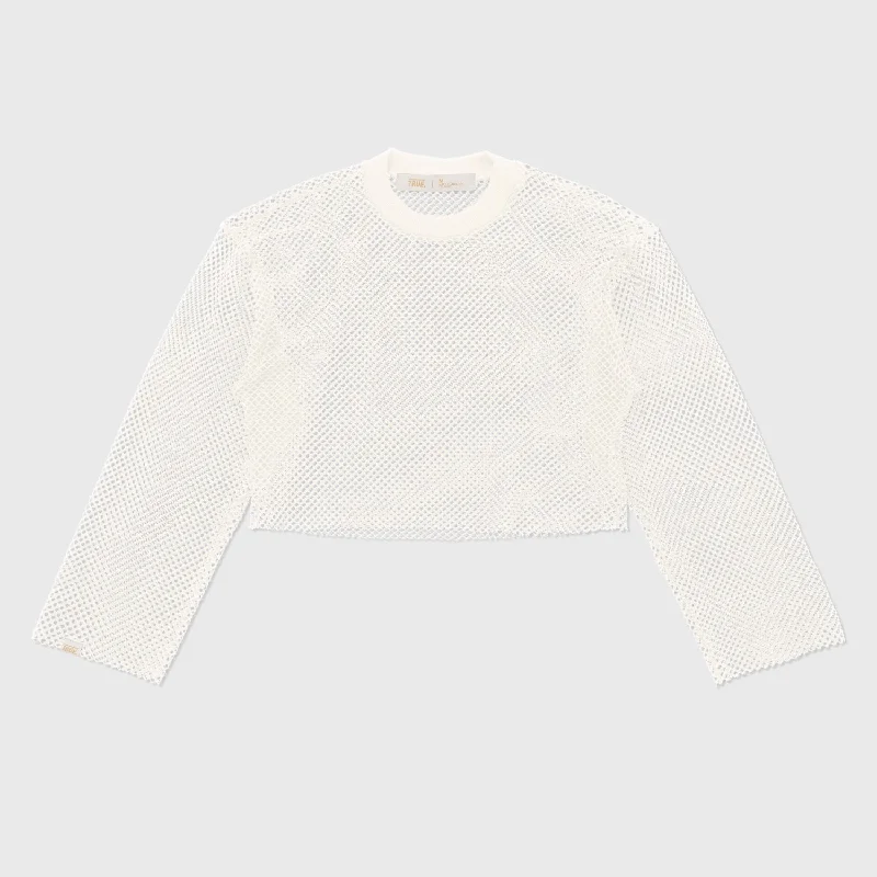 Mesh LS Crop Top - Cream Layered Multi-layer Single Layer