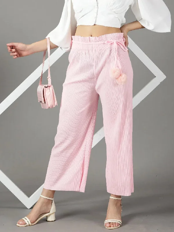 Women's Pink Solid Parallel Trouser-GF-23-Pink Trousers Review Highly