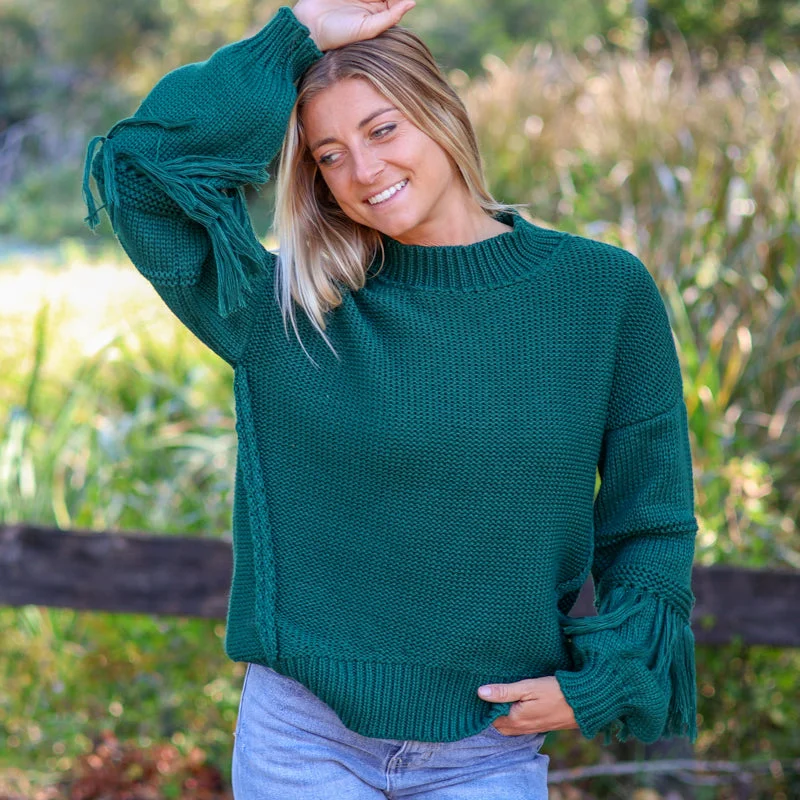 Fringe Sleeve Sweater Notch Collar Peter Pan Collar Cowl Neck