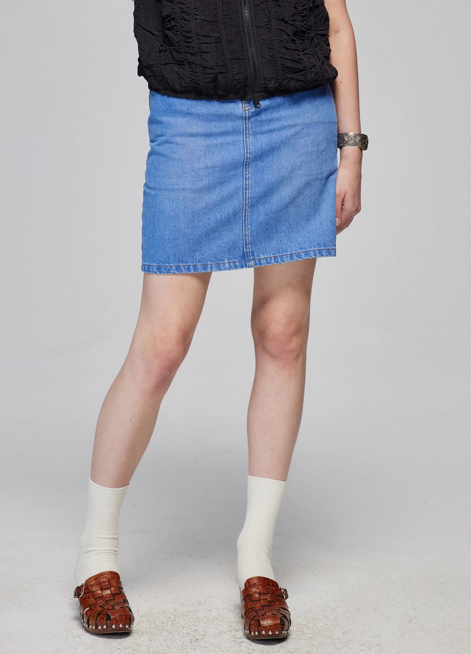 Washed Denim Miniskirt pencil skirt chic