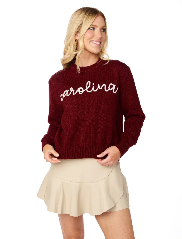 SE Script Carolina Embroidered Sweater Real Fur Shearling Chenille