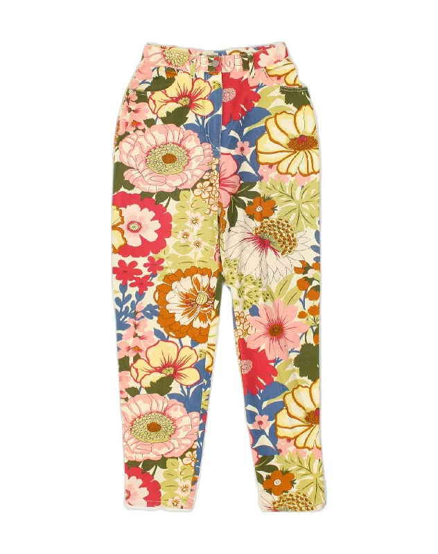 SISLEY Womens Tapered Casual Trousers W26 L28 Multicoloured Floral Cotton Cropped Trousers Casual Linen SISLEY Womens Tapered Casual Trousers W26 L28 Multicoloured Floral Cotton Cropped Trousers Casual Linen