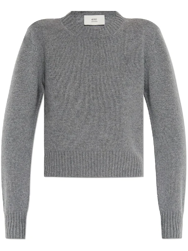 Ami Paris Women's Sweaters Grey Iron Safe Non-Iron Wrinkle Free