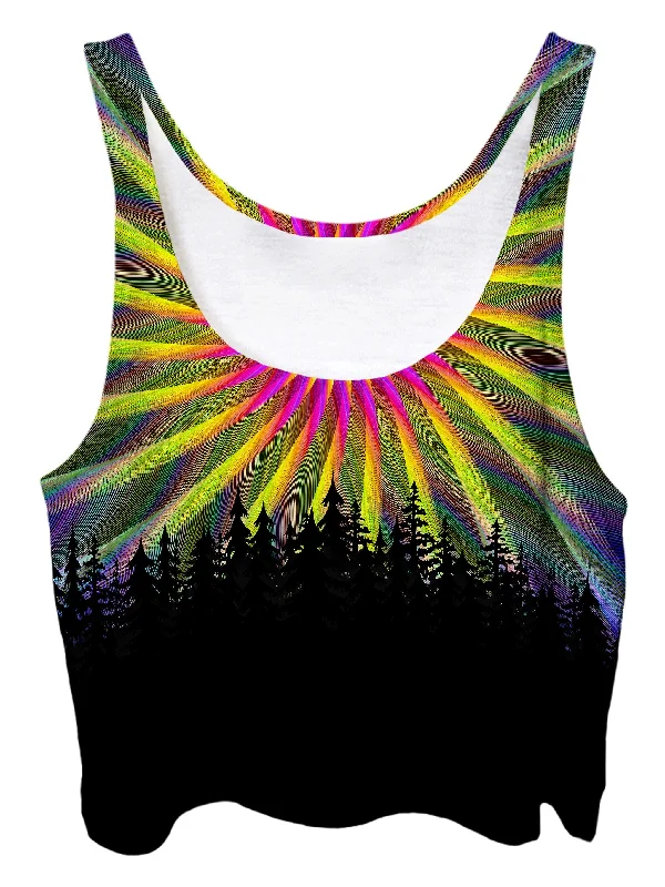 Light Fractal Mandala Forest Crop Top Notch Collar Peter Pan Collar Cowl Neck