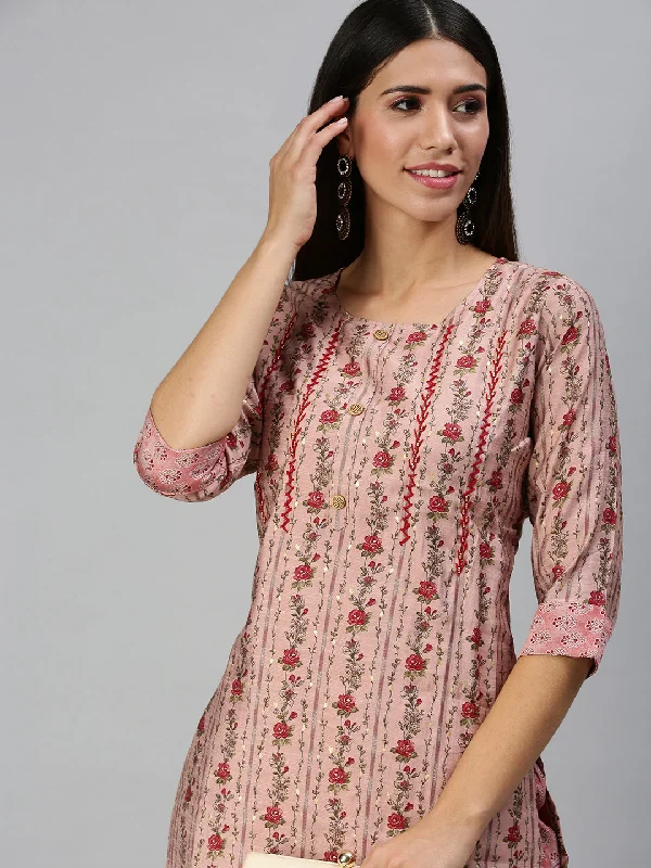 Women Straight Peach Printed Kurta and Trousers-SKC3172-Peach Trousers Floral Bohemian Women Straight Peach Printed Kurta and Trousers-SKC3172-Peach Trousers Floral Bohemian