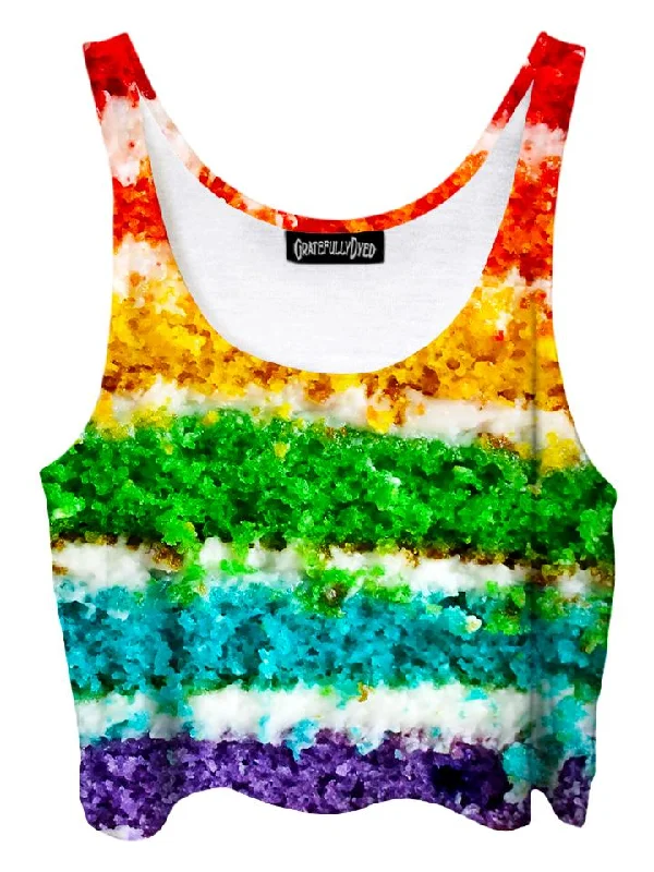 Rainbow Cake Birthday Crop Top Mesh Blend Leather Blend Suede Blend
