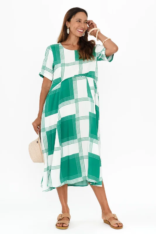 Zaelia Green Check Crescent Dress
