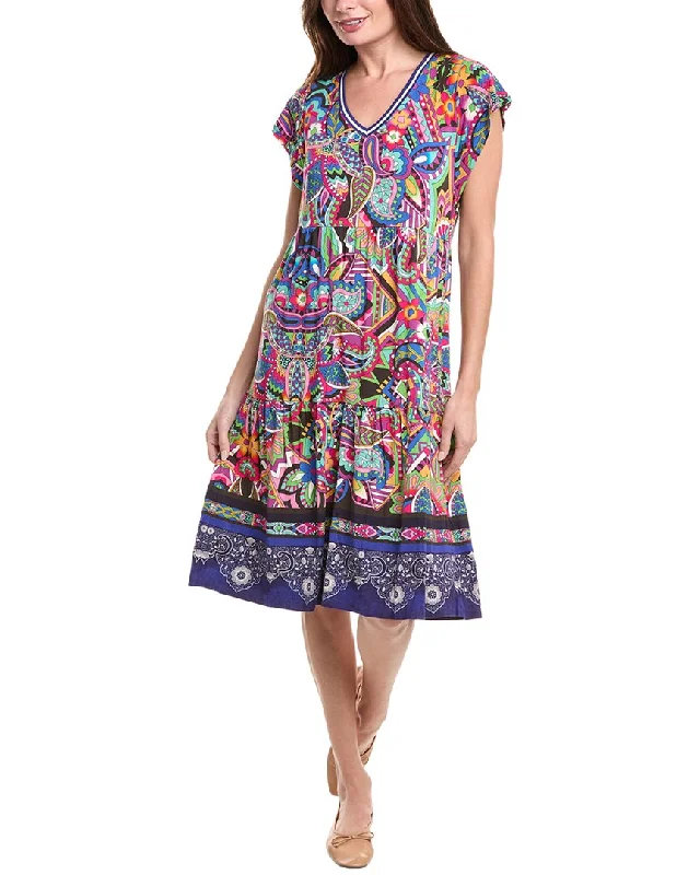 Johnny Was Demarne Tiered Tea-Length Dress
