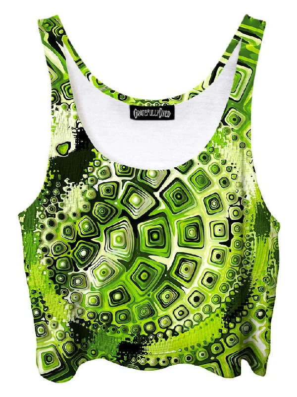 Retro Spec Geometric Fractal Crop Top Zippered Front Buttoned Front Snap Front