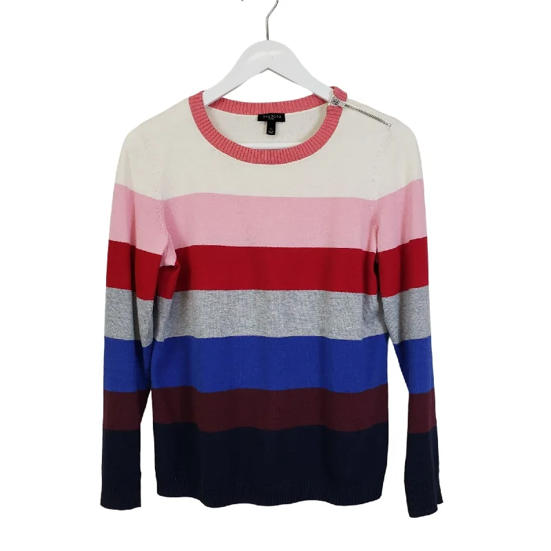 Talbots Striped Zipper Shoulder Sweater Size Small Petite Neon Metallic Matte