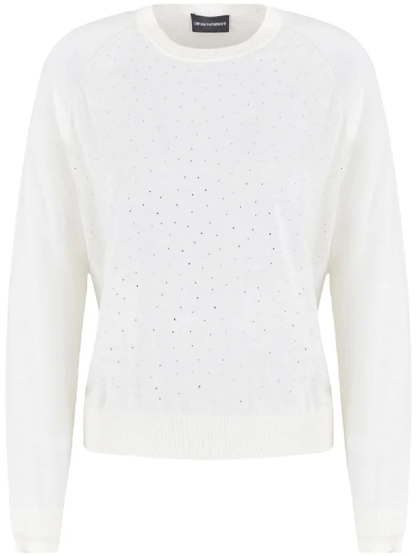 Emporio Armani Women's Sweaters White Graphic Sweater Embroidered Appliqued