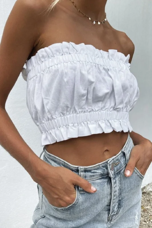 White Elasticated Crop Top Crop Top Seamless Stretchy